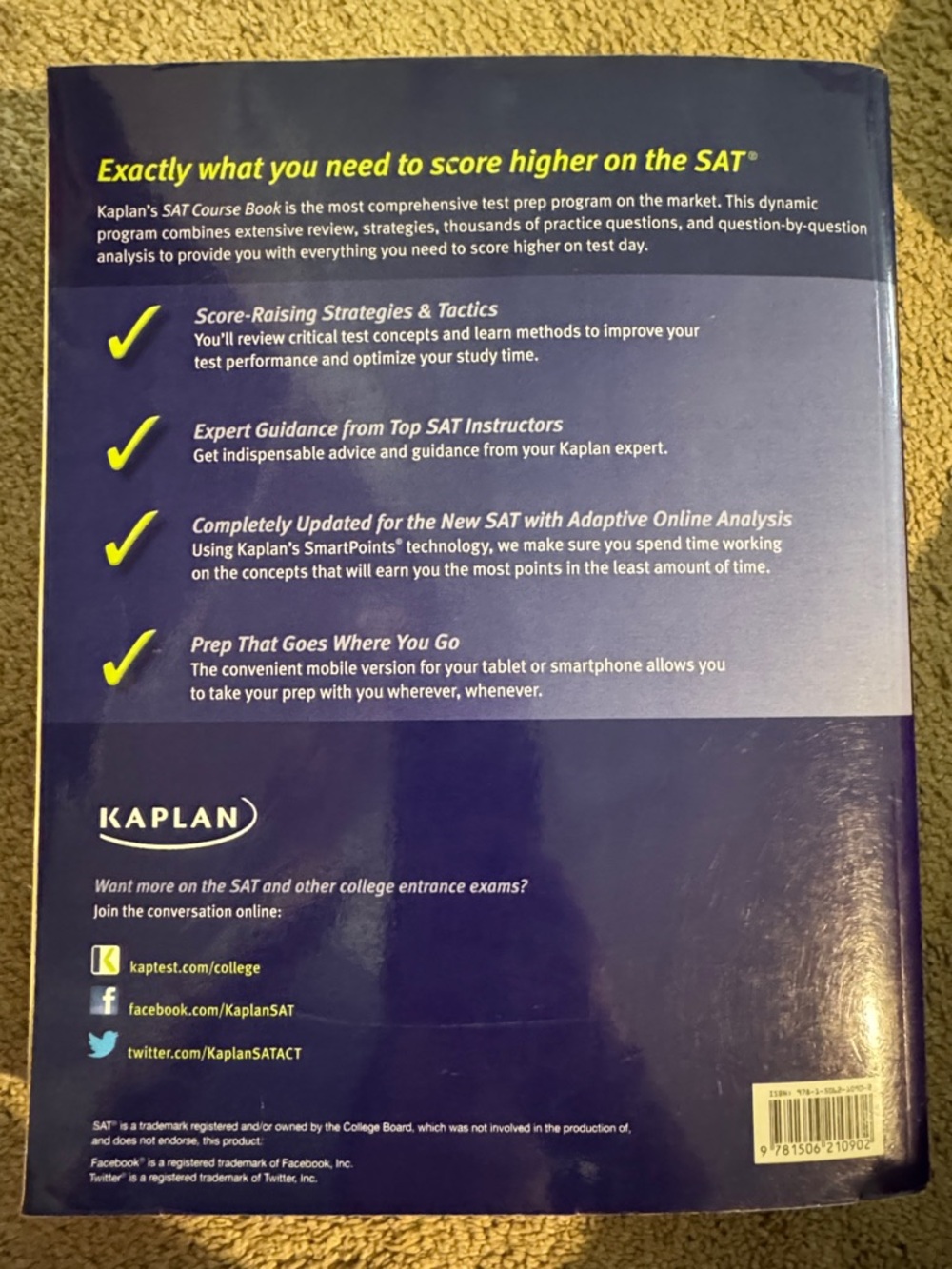 Kaplan‎ SAT Course Book Integrated With Your Course Test Prep Study Guide - Picture 2 of 2